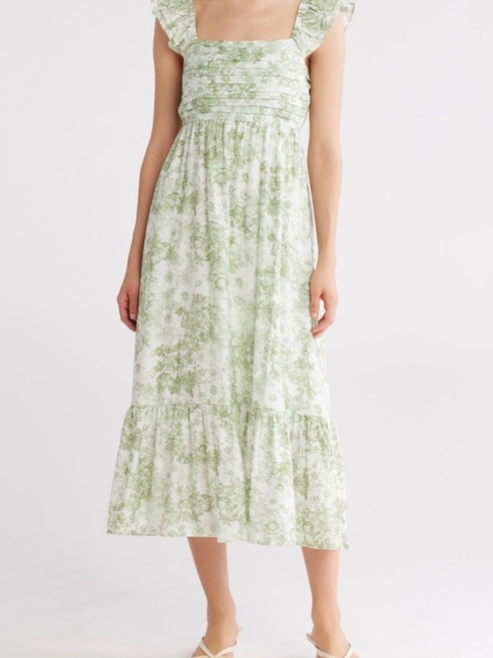 Blu Pepper Green Floral Pleated Midi Dress Size M